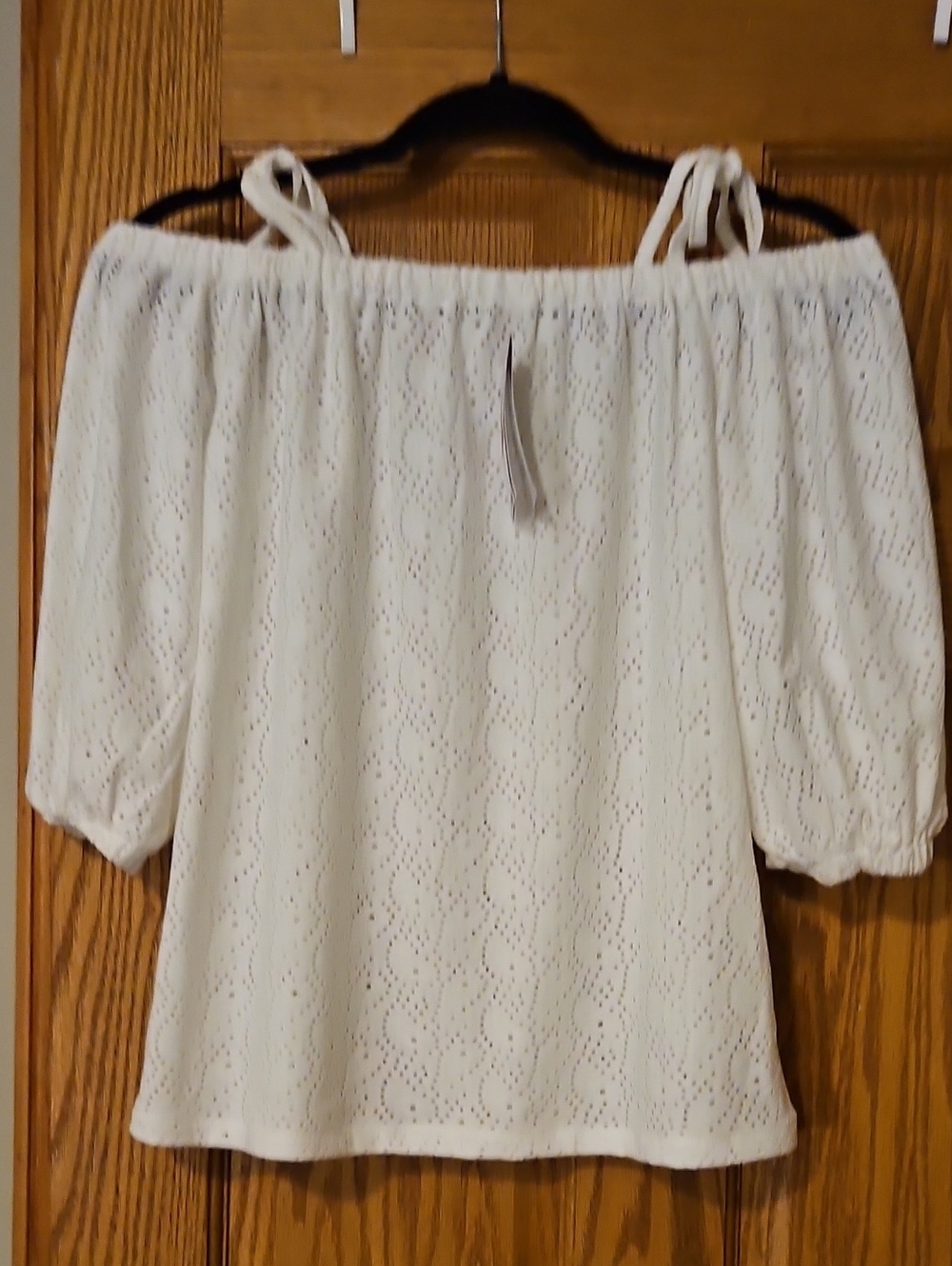 Michael Kors White Off-Shoulder Eyelet Top with Tie Straps